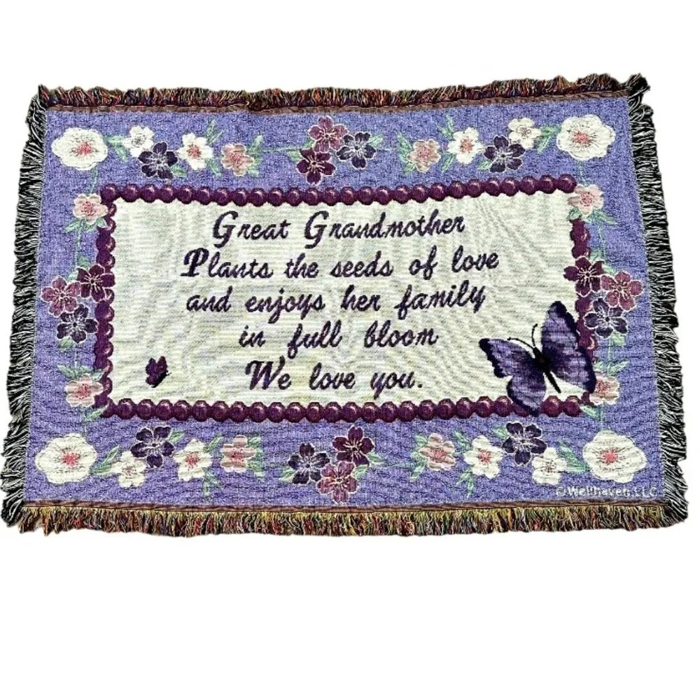 Great Grandmothers Love Woven Tapestry Style Throw Blanket Purple Butterflies